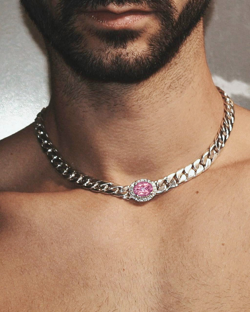 PINK TOPAZ CUBAN CHOKER